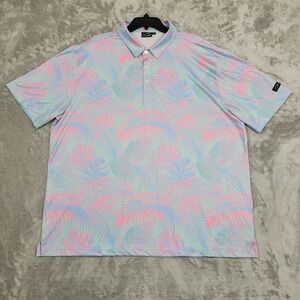 Sunday Swagger Hawaiian Tropical Floral Casual‎ Pink Purple Mens Golf Polo 3XL